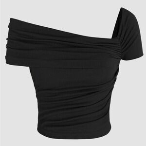 Black rouched off shoulder top